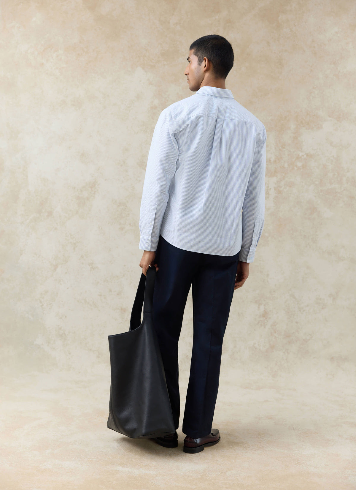 Men's Long Sleeve Oxford Shirt - Cotton - Blue Stripe | Percival Best Price