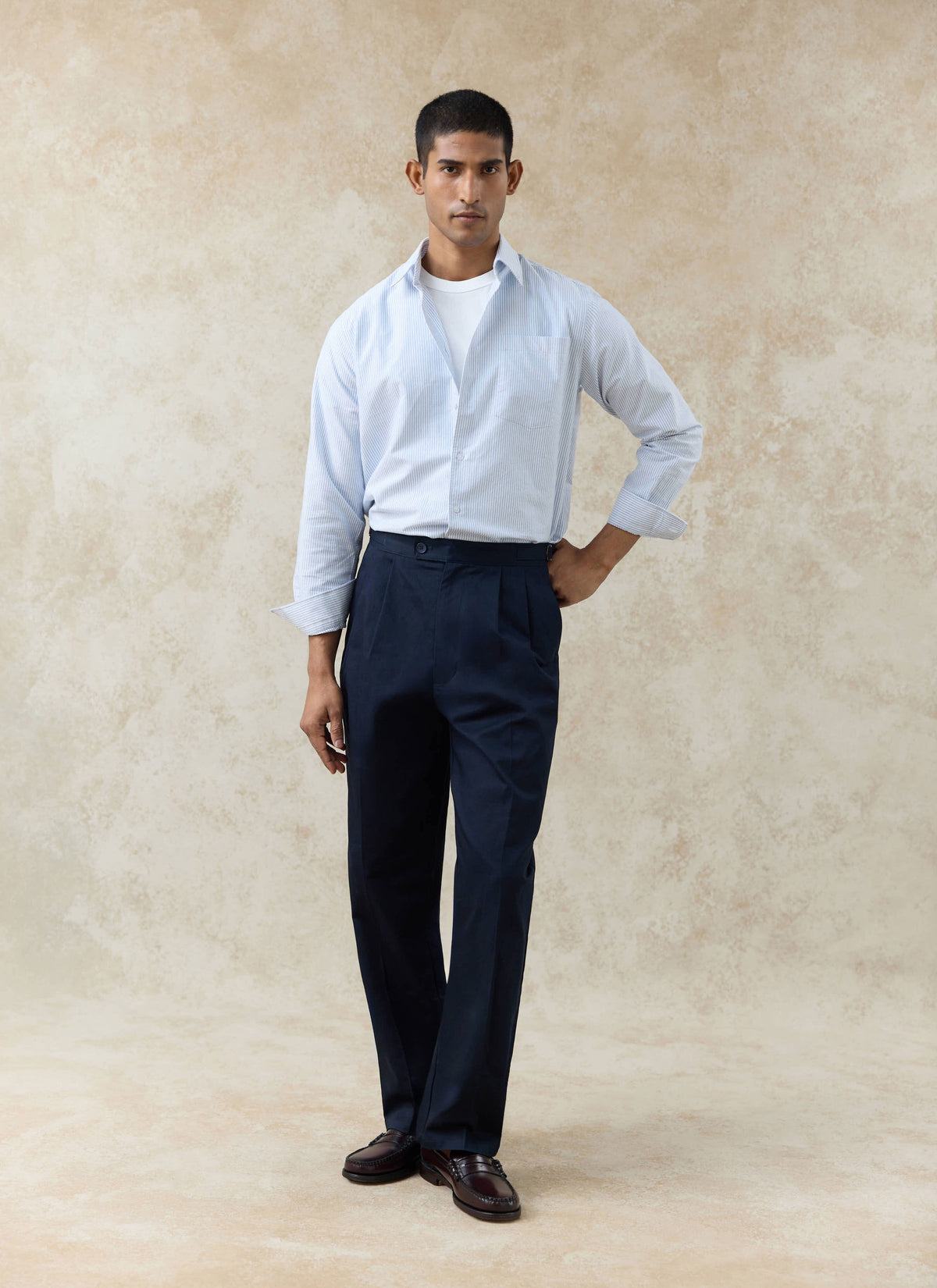 Men's Long Sleeve Oxford Shirt - Cotton - Blue Stripe | Percival Best Price