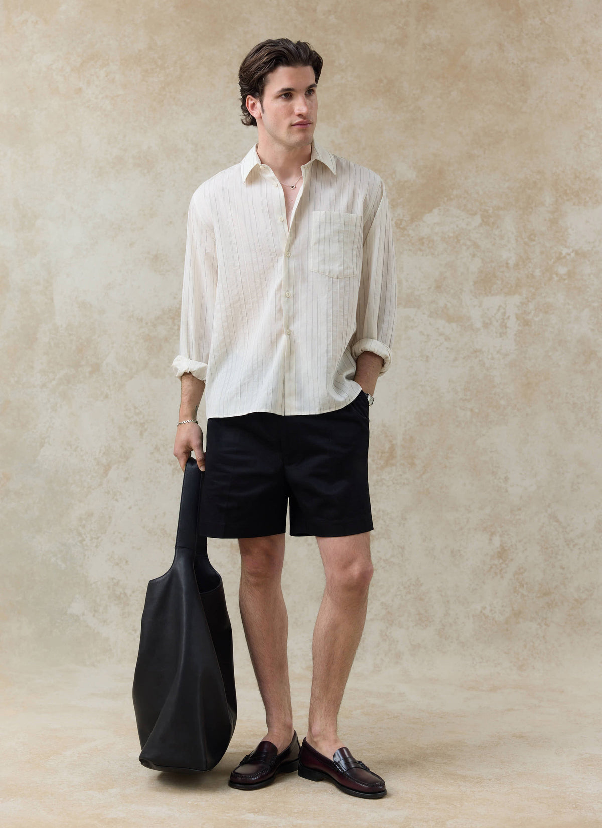Men's Striped Shirt - Lorenzo - Lyocell Blend - Cream | Percival Best Seller