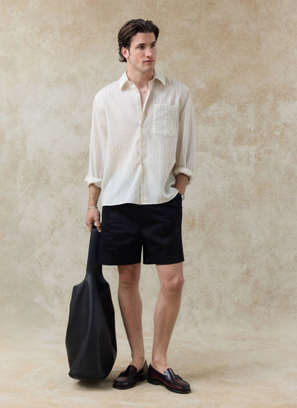 Men's Striped Shirt - Lorenzo - Lyocell Blend - Cream | Percival Best Seller
