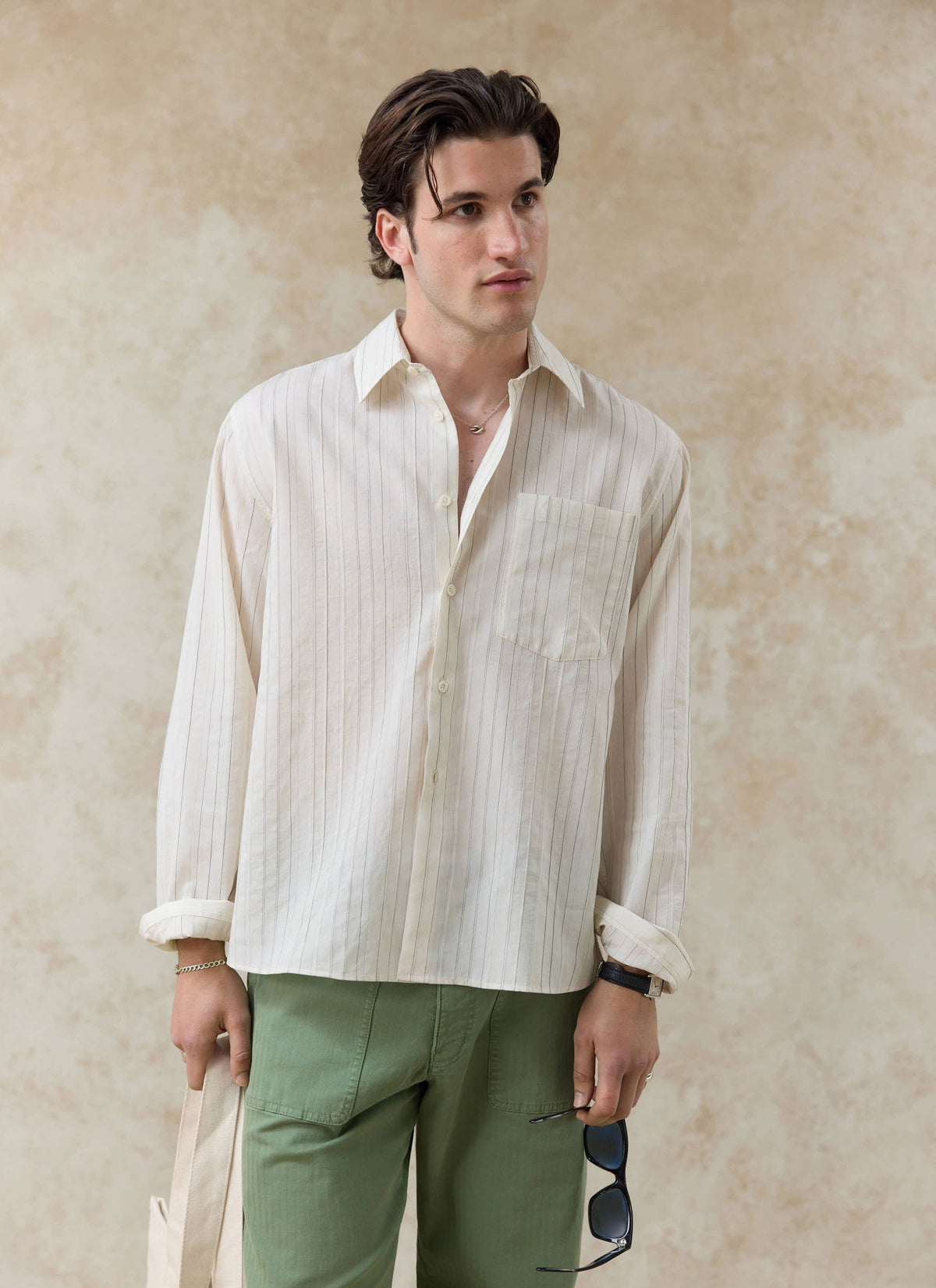 Men's Striped Shirt - Lorenzo - Lyocell Blend - Cream | Percival Best Seller