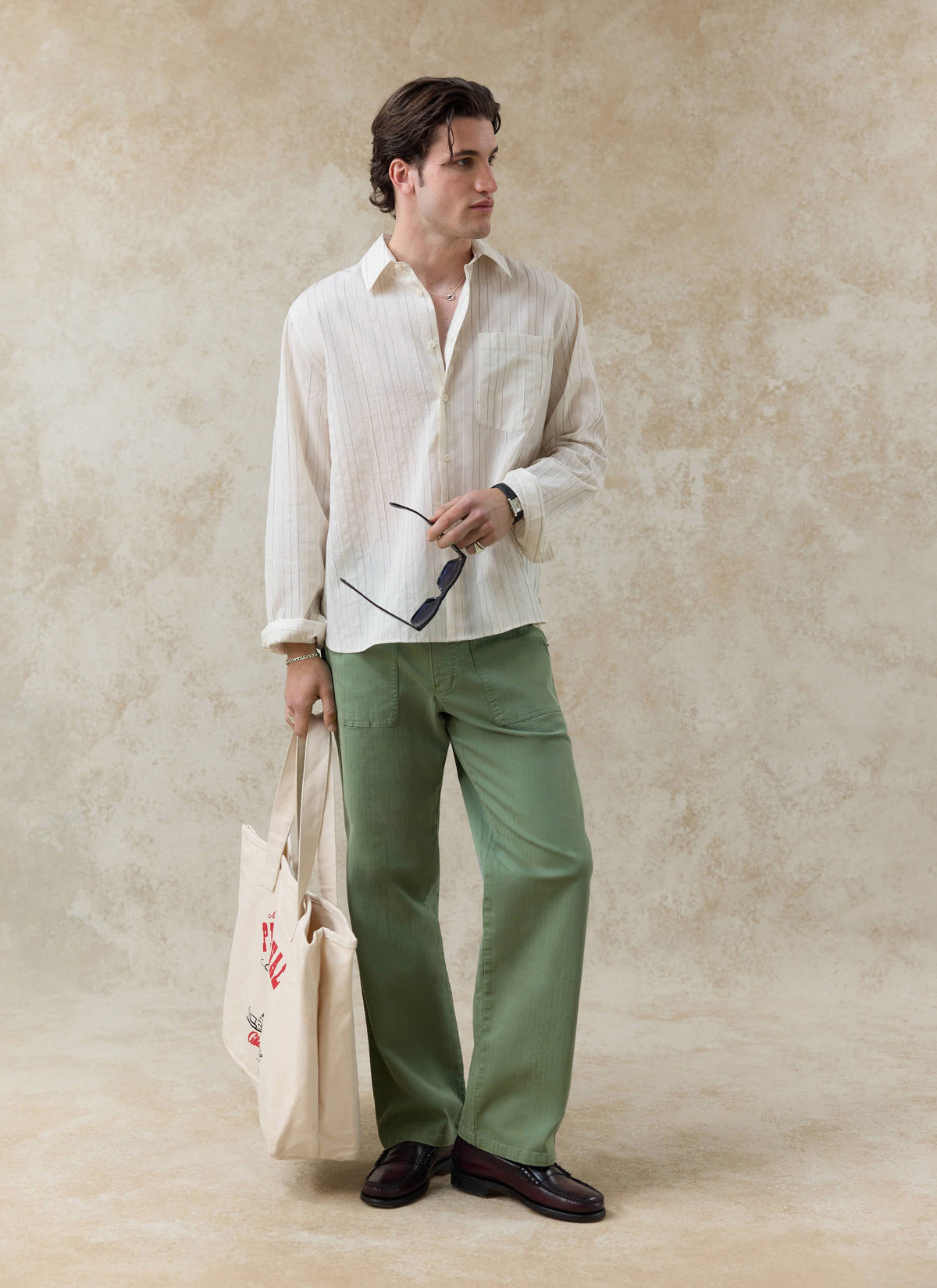 Men's Striped Shirt - Lorenzo - Lyocell Blend - Cream | Percival Best Seller