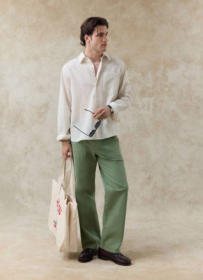Men's Striped Shirt - Lorenzo - Lyocell Blend - Cream | Percival Best Seller