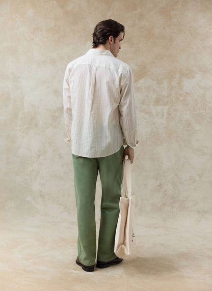 Men's Striped Shirt - Lorenzo - Lyocell Blend - Cream | Percival Best Seller