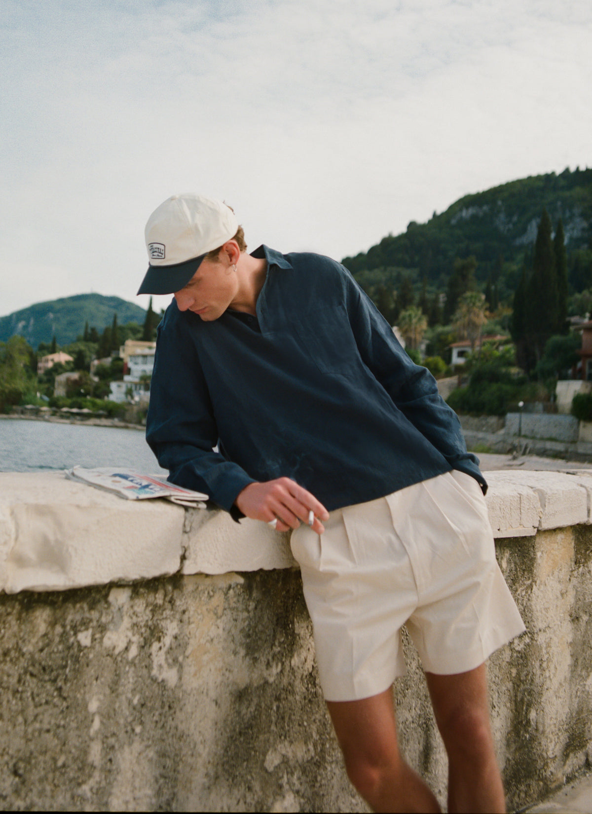 Men's Navy Popover Shirt - Alec - 100% Linen | Percival Exclusive