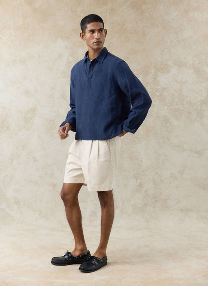 Men's Navy Popover Shirt - Alec - 100% Linen | Percival Exclusive