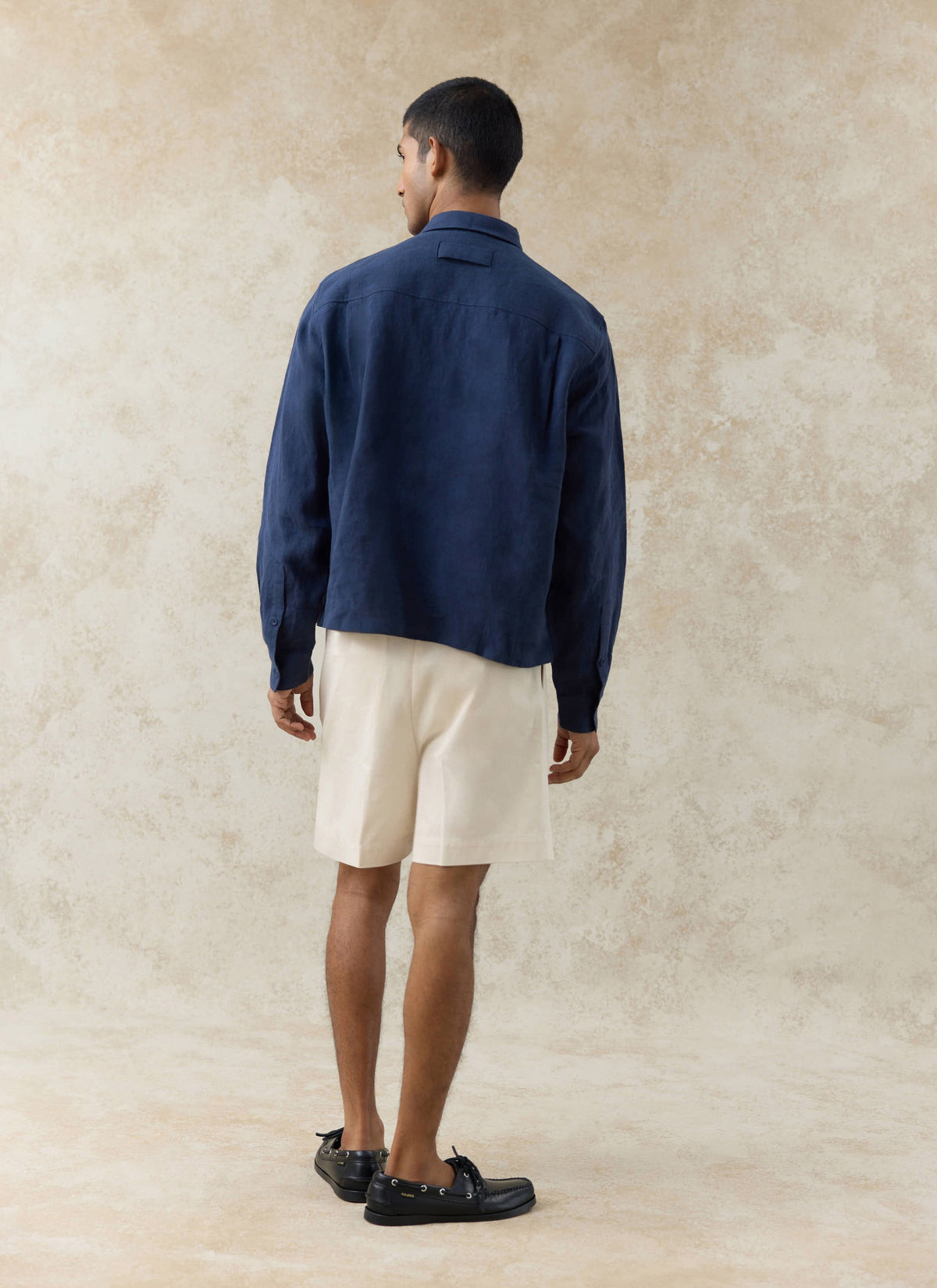 Men's Navy Popover Shirt - Alec - 100% Linen | Percival Exclusive