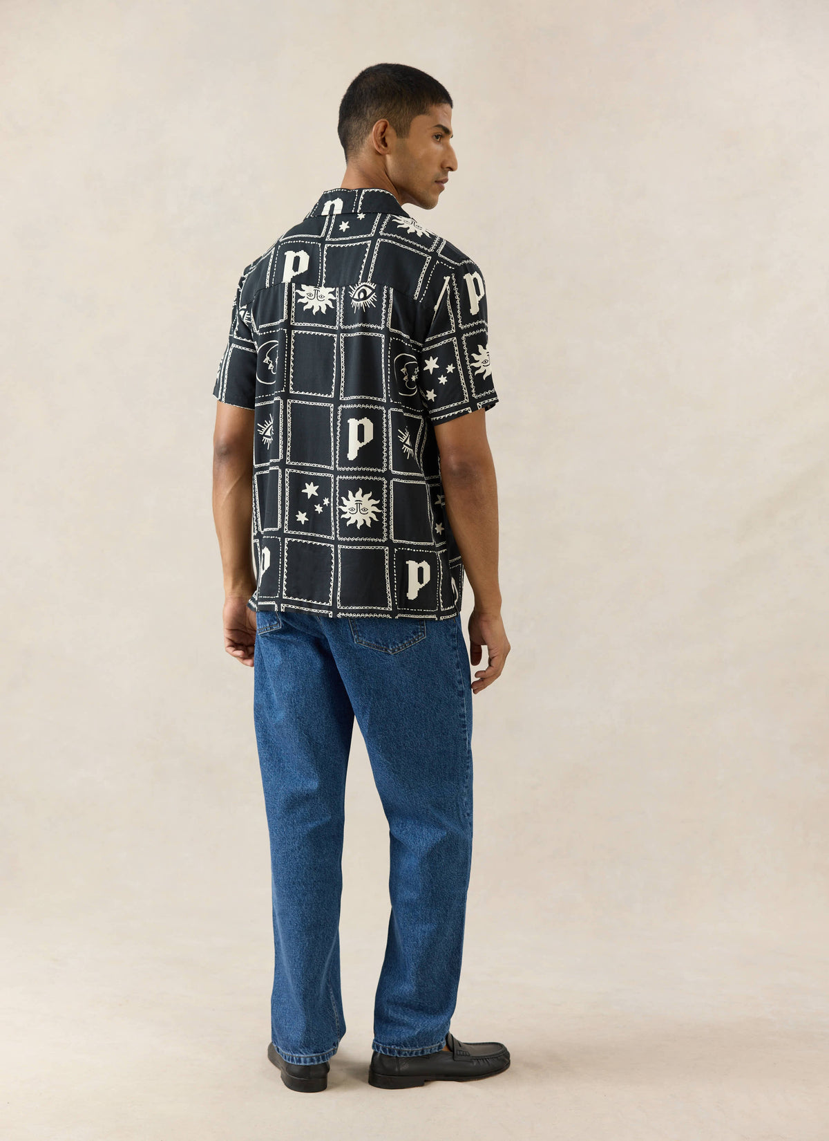 Men's Lunar Panel Cuban Shirt - Viscose - Black | Percival Best Price