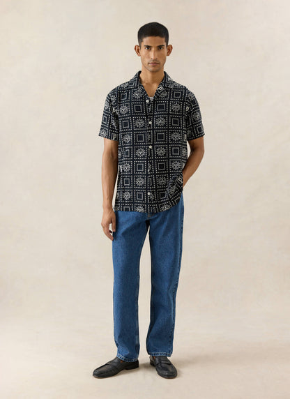 Men's Solis Heaton Cuban Shirt - Linen Blend - Black | Percival Deals