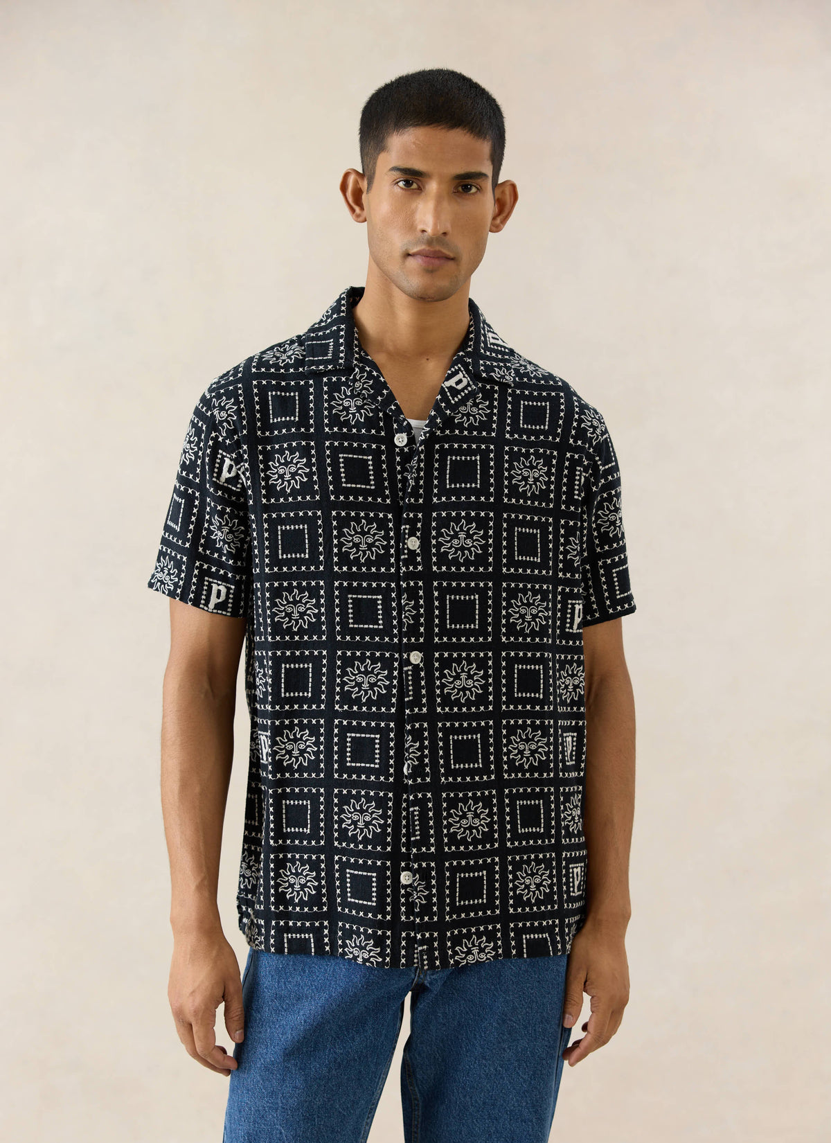 Men's Solis Heaton Cuban Shirt - Linen Blend - Black | Percival Deals