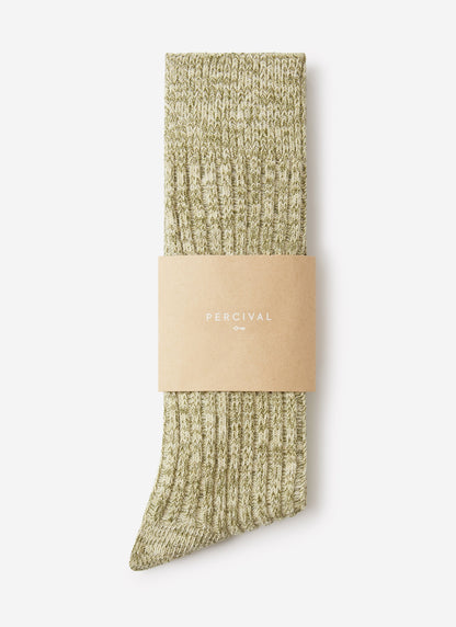 Men's Ribbed Marl Socks - Cotton - Fern Green | Percival Deals