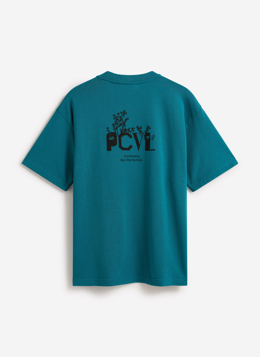 Men's T Shirt - PCVL Aura Boxy Printed - Blue Organic Cotton | Percival Deals