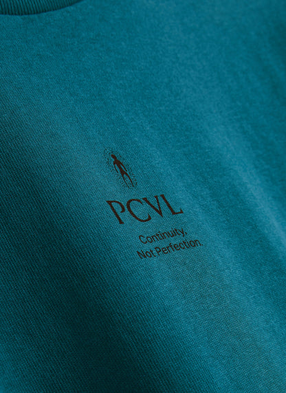 Men's T Shirt - PCVL Aura Boxy Printed - Blue Organic Cotton | Percival Deals