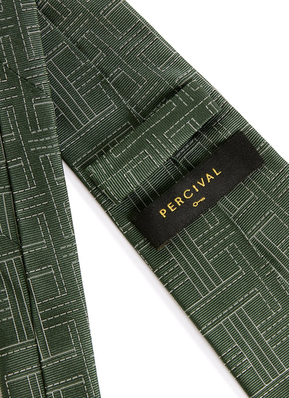 Men's Silk Tie - Sashiko Textured Weave - Forest Green | Percival Quality