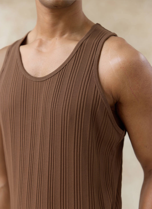 Men's Leon Ribbed Vest - Brown - Organic Cotton | Percival Deals
