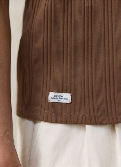Men's Leon Ribbed Vest - Brown - Organic Cotton | Percival Deals
