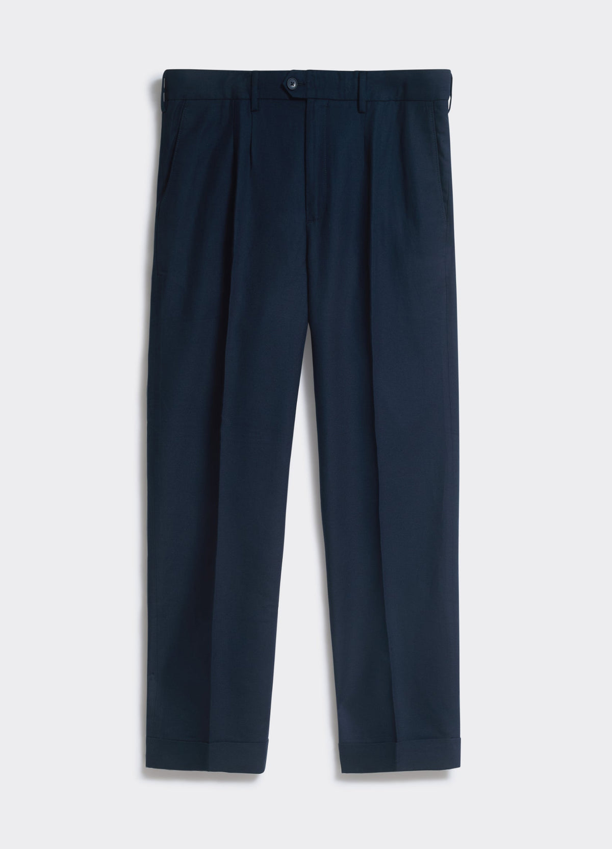 Men's Twin Pleated Trousers - Linen - Navy | Percival Featured