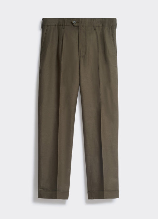 Men's Twin Pleated Trousers - Linen - Khaki | Percival Special Offer